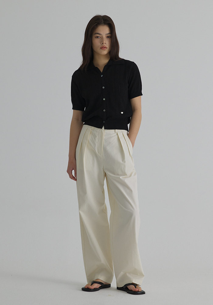 Cotton Pintuck Wide Pants_Ivory
